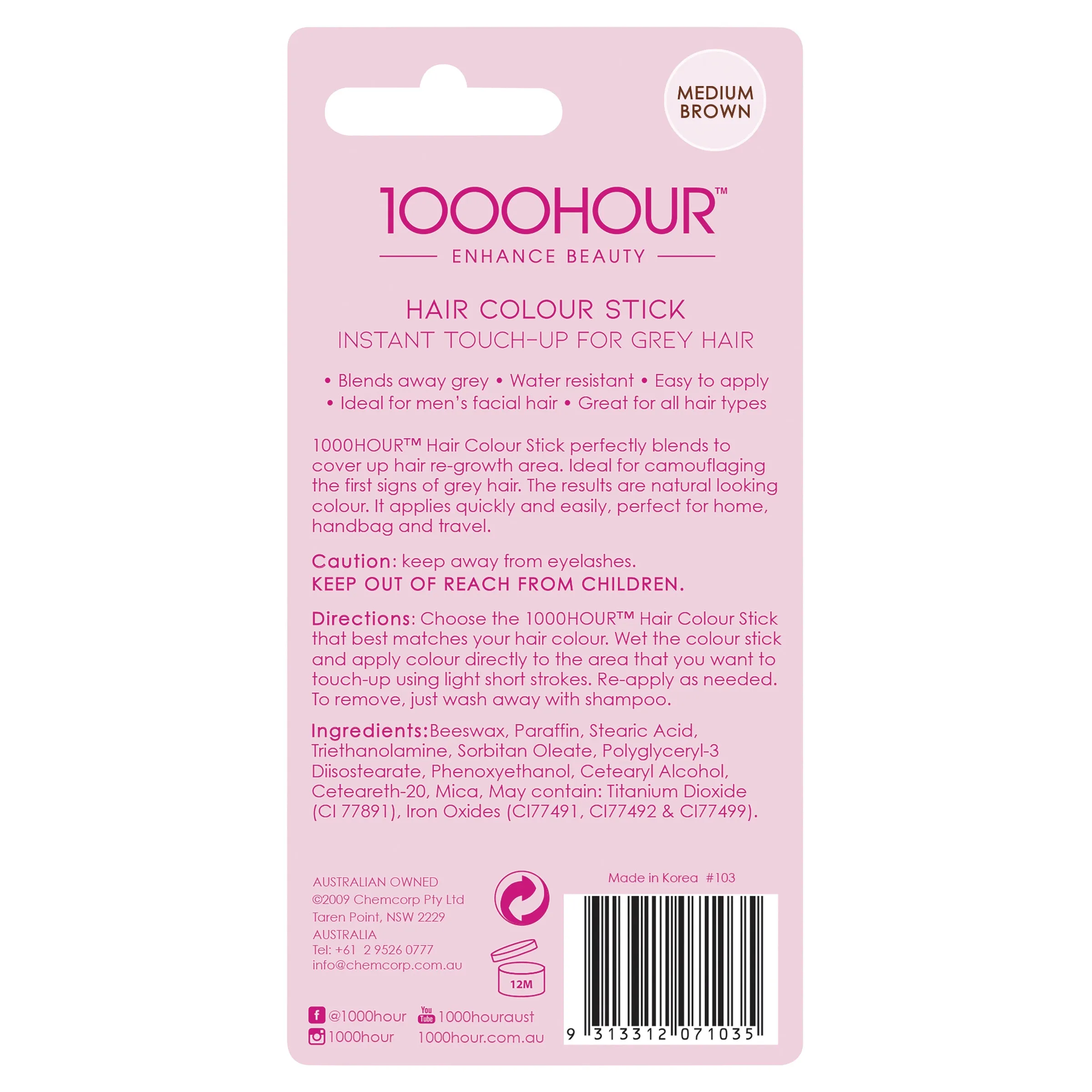 1000HOUR Hair Colour Stick - Medium Brown