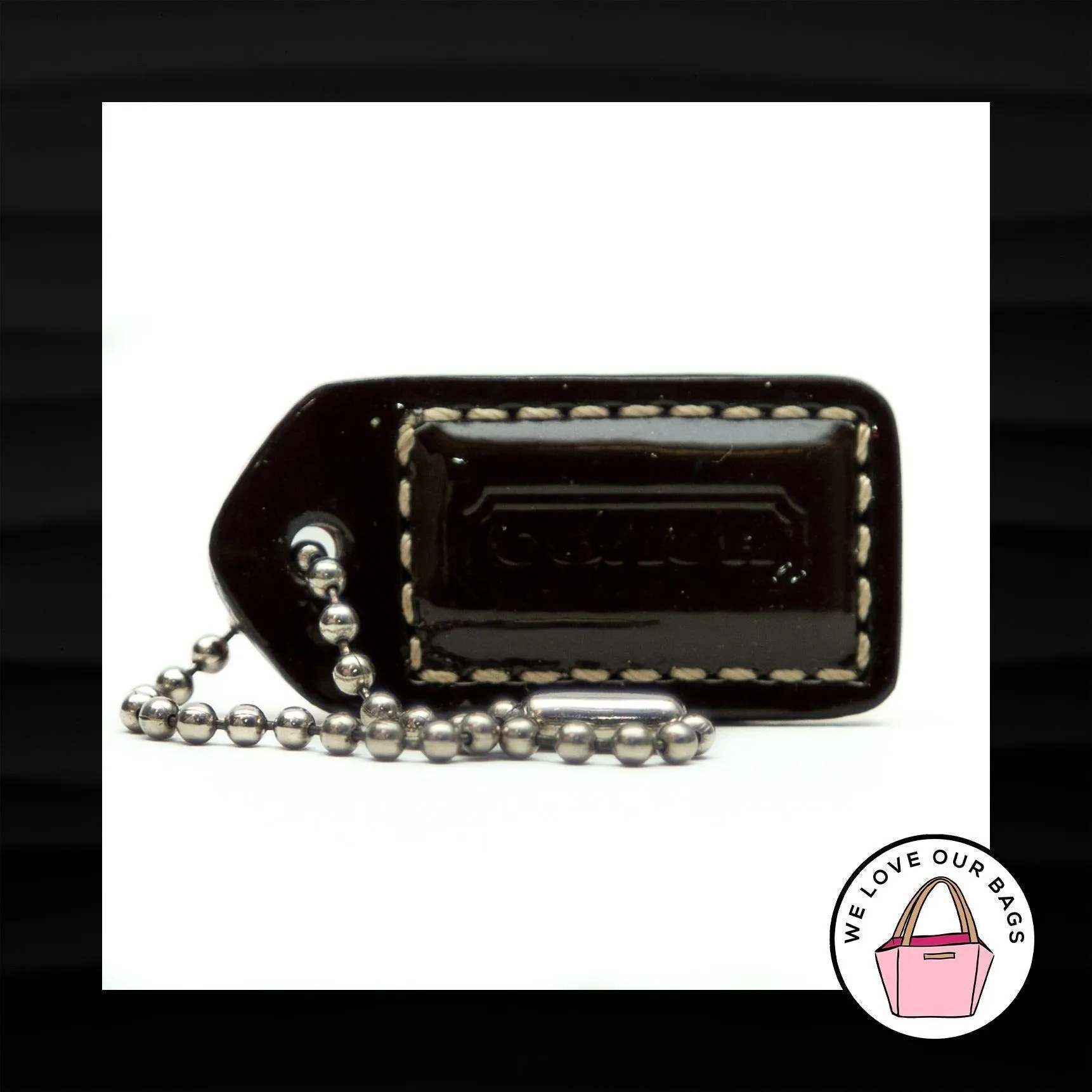 1.5" Small COACH BROWN TAN PATENT LEATHER KEYFOB CHARM KEYCHAIN HANGTAG WRISTLET