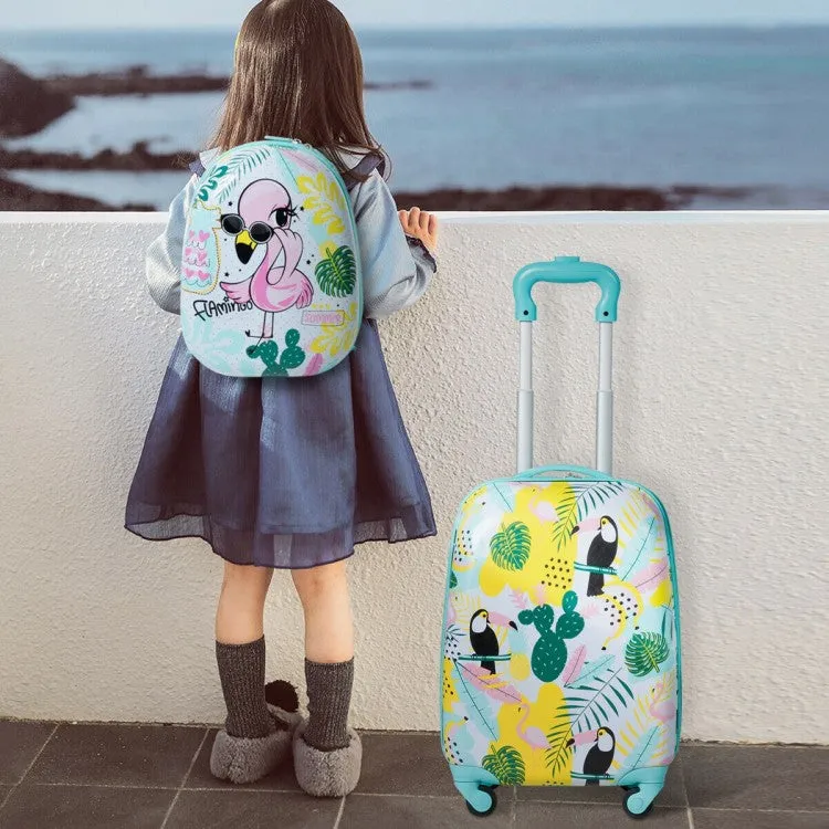 2 Pieces 12 Inch 16 Inch Kids Luggage Set with Backpack and Suitcase - Flamingo