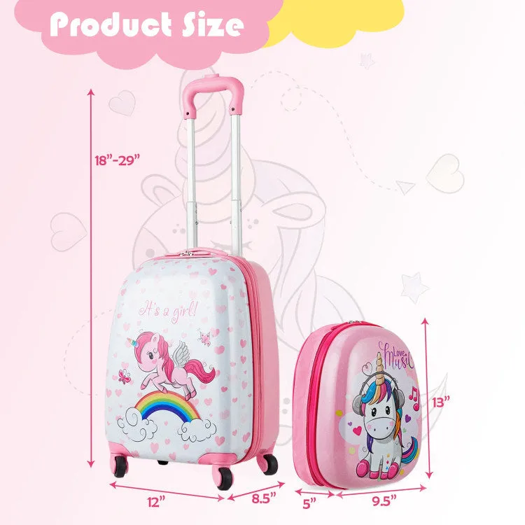 2 Pieces 12 Inch 16 Inch Kids Luggage Set with Backpack and Suitcase for Travel