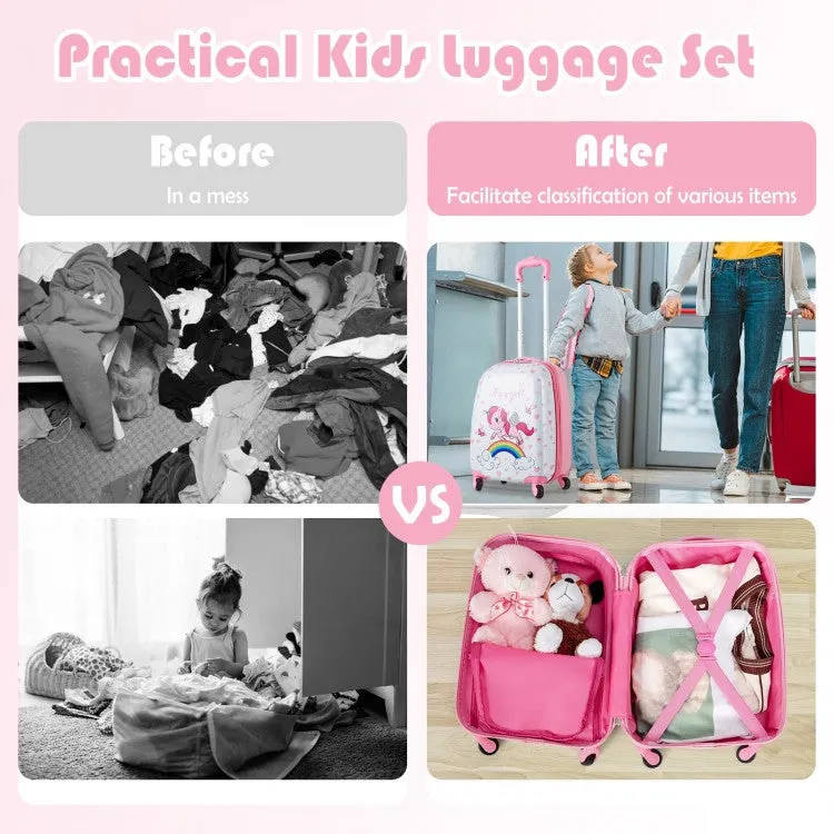 2 Pieces 12 Inch 16 Inch Kids Luggage Set with Backpack and Suitcase - Unicorn