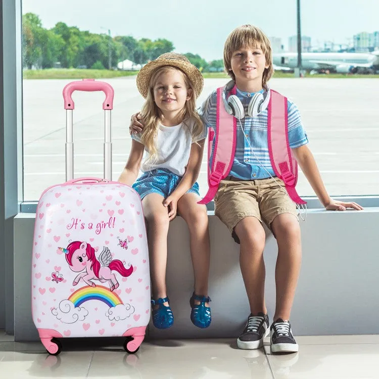 2 Pieces 12 Inch 16 Inch Kids Luggage Set with Backpack and Suitcase - Unicorn