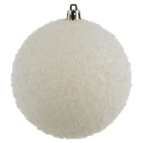 4" White Beaded Ball Ornaments with Drilled Caps 6 Per Bag