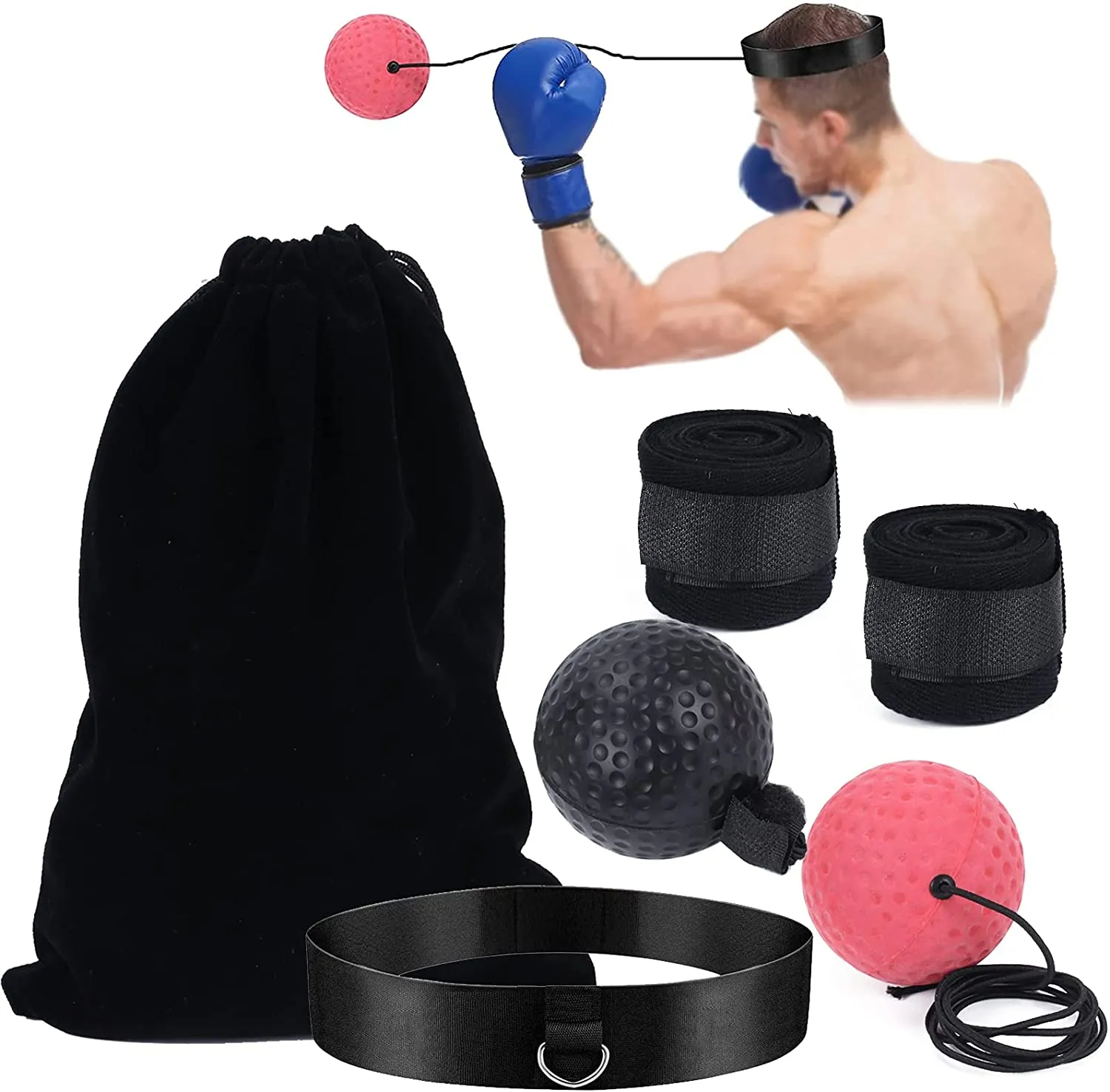 6Pcs Boxing Training Ball Reaction Ball Boxing Ball Reflex Headband Punching Ball for Agility, Reaction, Punching Speed, Fight Skill and Hand Eye Coordination Training