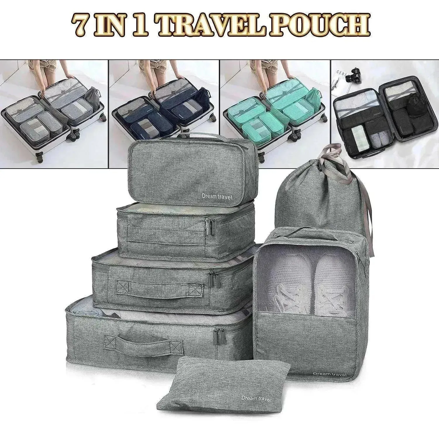 7pc Packing Cubes Luggage Storage Organiser Travel Bags