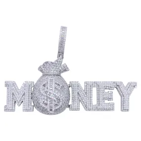 .925 Silver MONEY $ Bag VVS CZ Iced Out Pendant