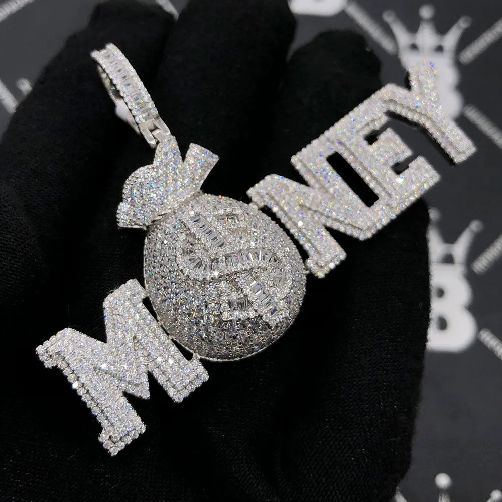 .925 Silver MONEY $ Bag VVS CZ Iced Out Pendant