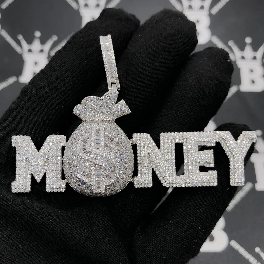 .925 Silver MONEY $ Bag VVS CZ Iced Out Pendant