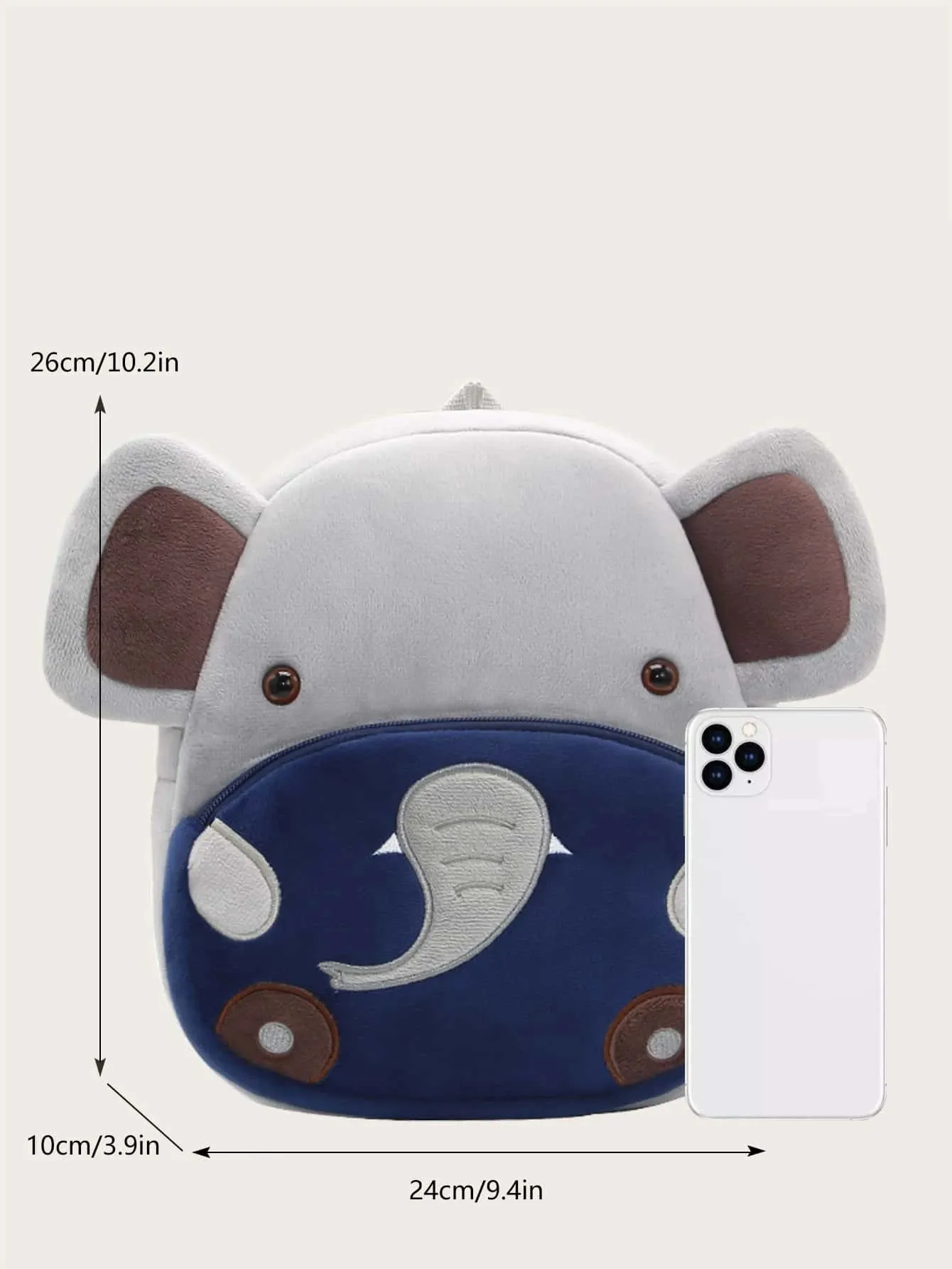 Anykidz 3D Grey Elephant Kids School Backpack Cute Cartoon Animal Style Children Toddler Plush Bag Perfect Accessories For Boys and Girls