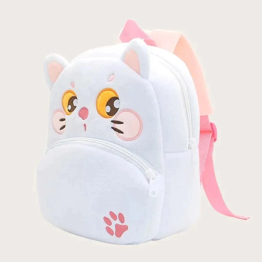 Anykidz 3D White Cat Kids School Backpack Cute Cartoon Animal Style Children Toddler Plush Bag Perfect Accessories For Baby Girls and Boys