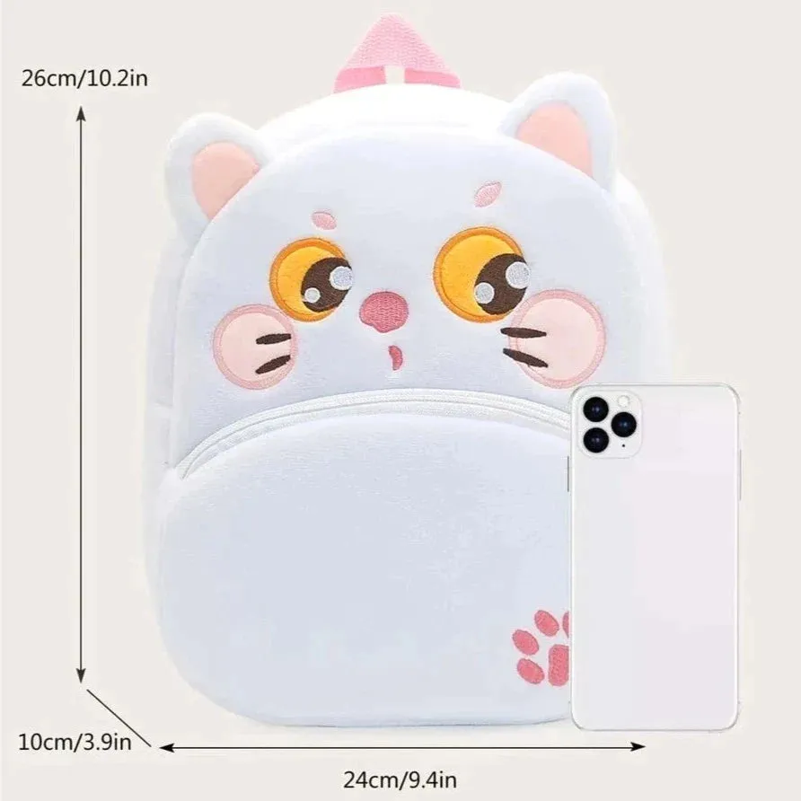 Anykidz 3D White Cat Kids School Backpack Cute Cartoon Animal Style Children Toddler Plush Bag Perfect Accessories For Baby Girls and Boys