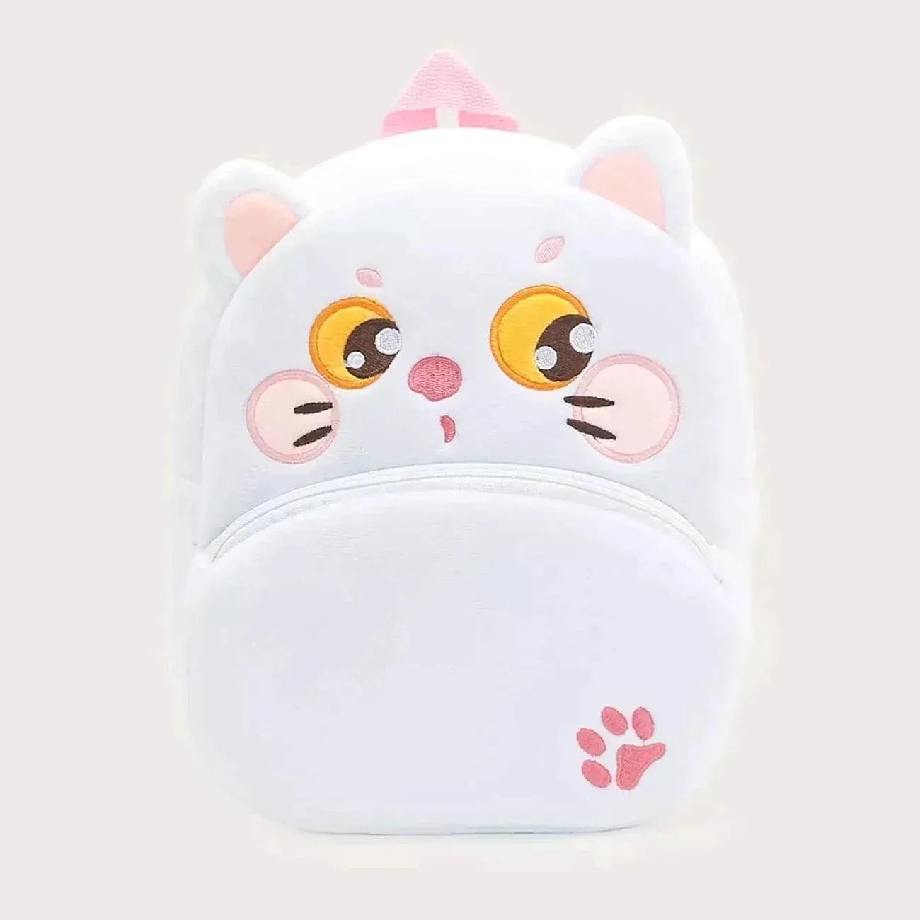 Anykidz 3D White Cat Kids School Backpack Cute Cartoon Animal Style Children Toddler Plush Bag Perfect Accessories For Baby Girls and Boys