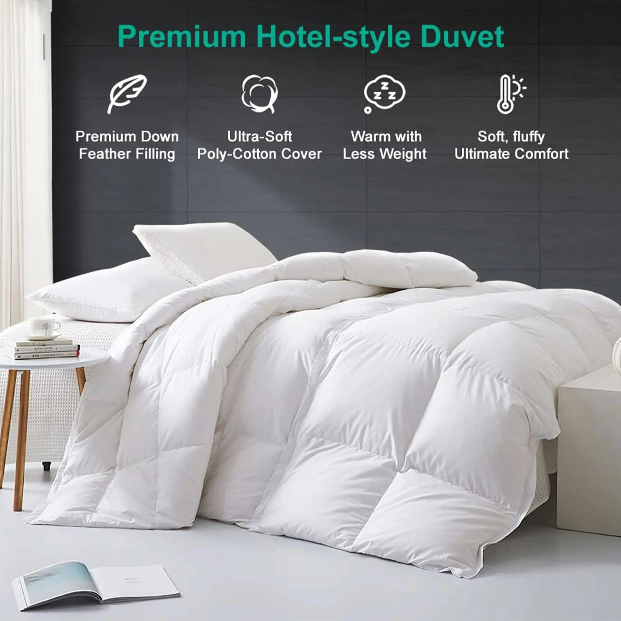 APSMILE King Size Heavyweight Feathers Down Poly Cotton Duvet Comforter, White