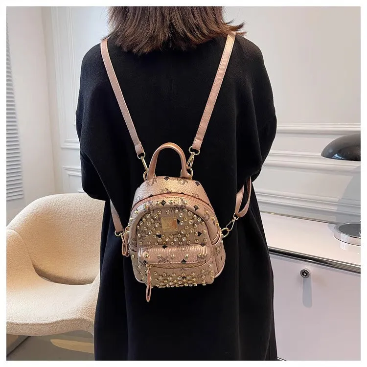 Backpack Dual-Use Crossbody Bag Women's Classic M Home Letter Printing Popular Diamond Rivets Large-Capacity Backpack Wholesale