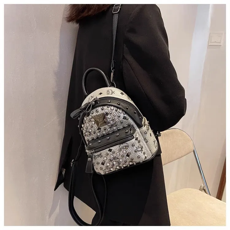 Backpack Dual-Use Crossbody Bag Women's Classic M Home Letter Printing Popular Diamond Rivets Large-Capacity Backpack Wholesale