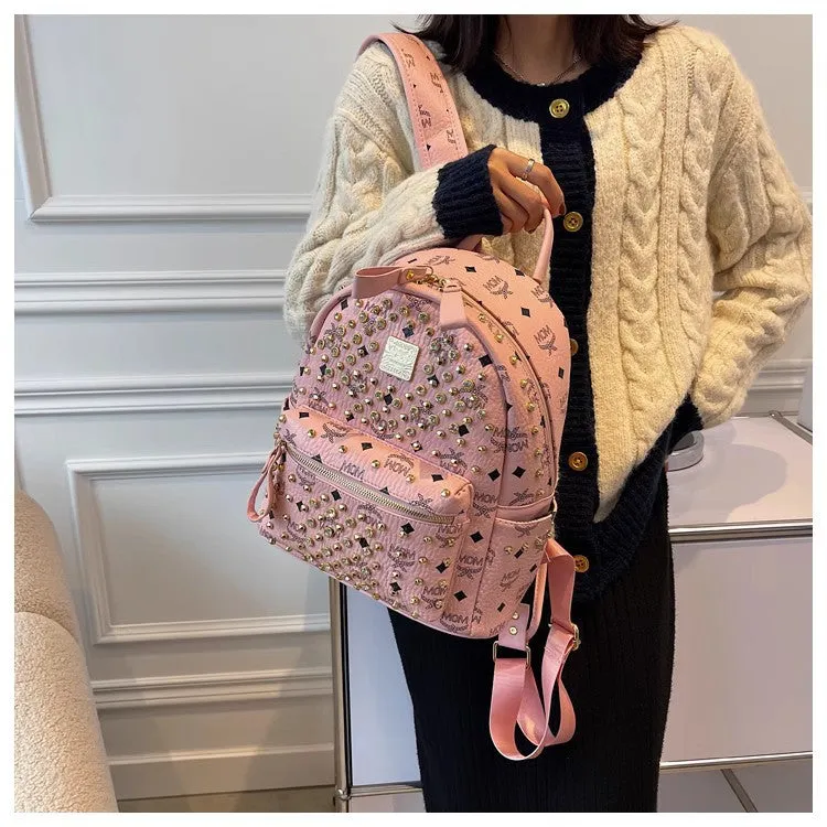 Backpack Dual-Use Crossbody Bag Women's Classic M Home Letter Printing Popular Diamond Rivets Large-Capacity Backpack Wholesale