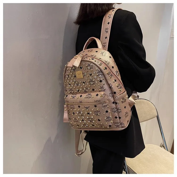 Backpack Dual-Use Crossbody Bag Women's Classic M Home Letter Printing Popular Diamond Rivets Large-Capacity Backpack Wholesale