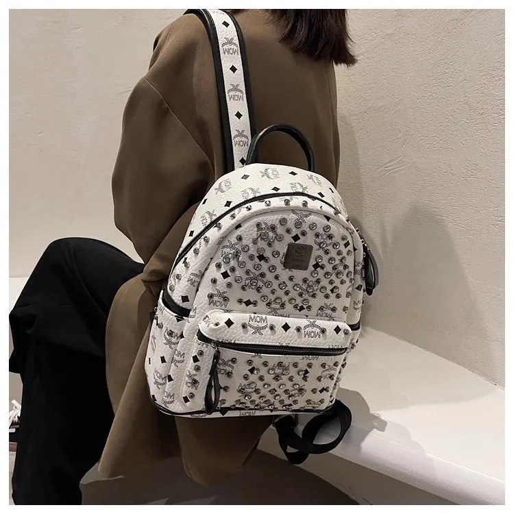 Backpack Dual-Use Crossbody Bag Women's Classic M Home Letter Printing Popular Diamond Rivets Large-Capacity Backpack Wholesale