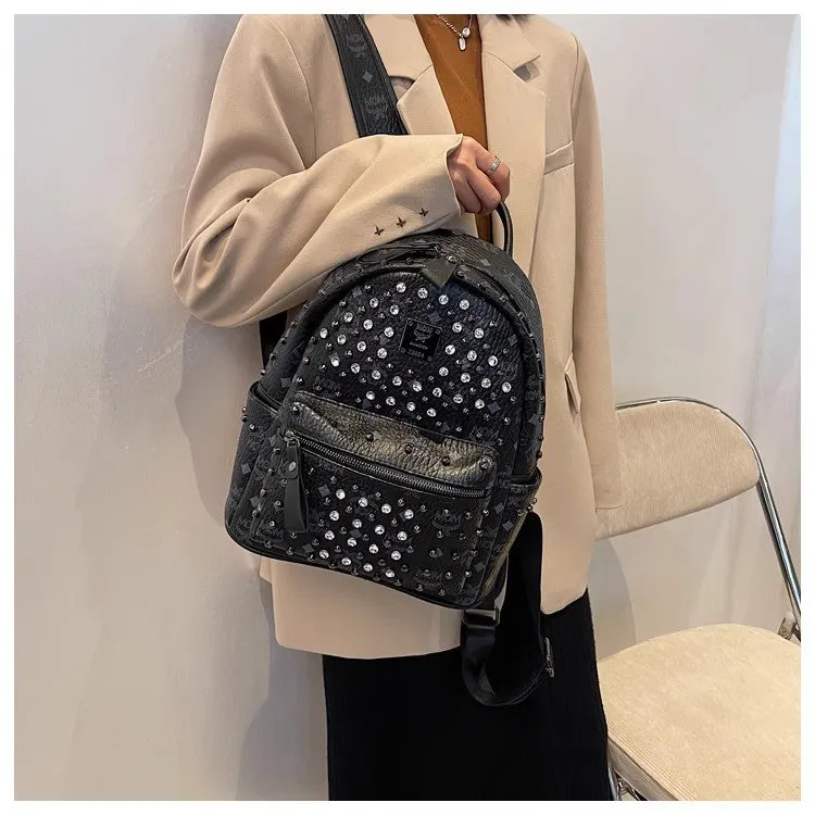 Backpack Dual-Use Crossbody Bag Women's Classic M Home Letter Printing Popular Diamond Rivets Large-Capacity Backpack Wholesale