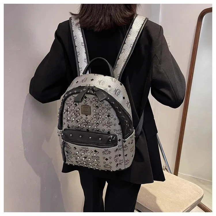 Backpack Dual-Use Crossbody Bag Women's Classic M Home Letter Printing Popular Diamond Rivets Large-Capacity Backpack Wholesale