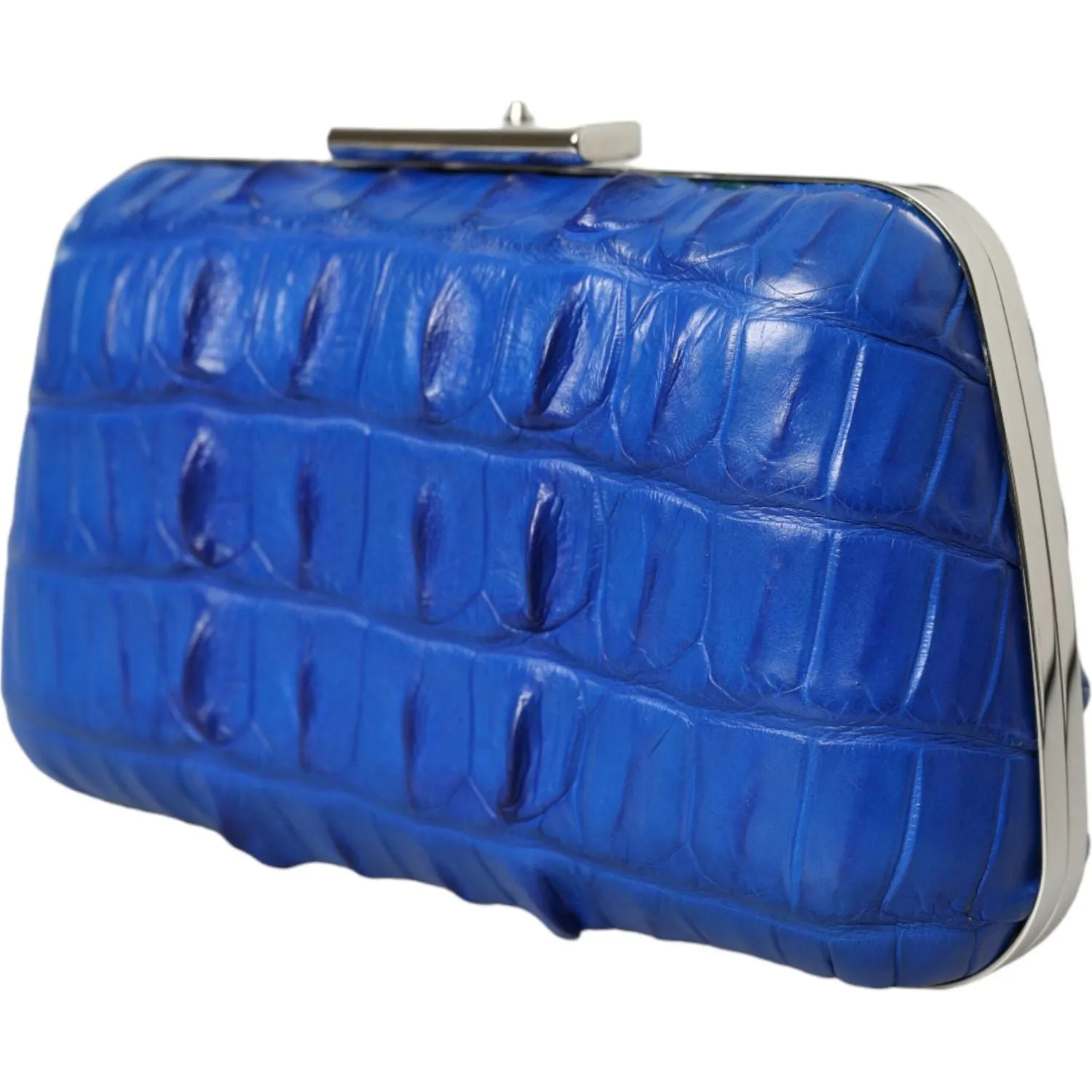 Balenciaga Electric Blue Crocodile Skin Clutch