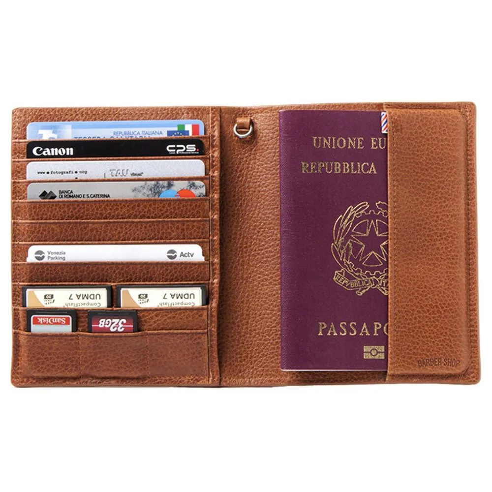 Barber Shop "Fringe" Leather Passport & Memory Card Holder (Brown)