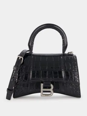 Black Hourglass XS Handbag Crocodile Embossed