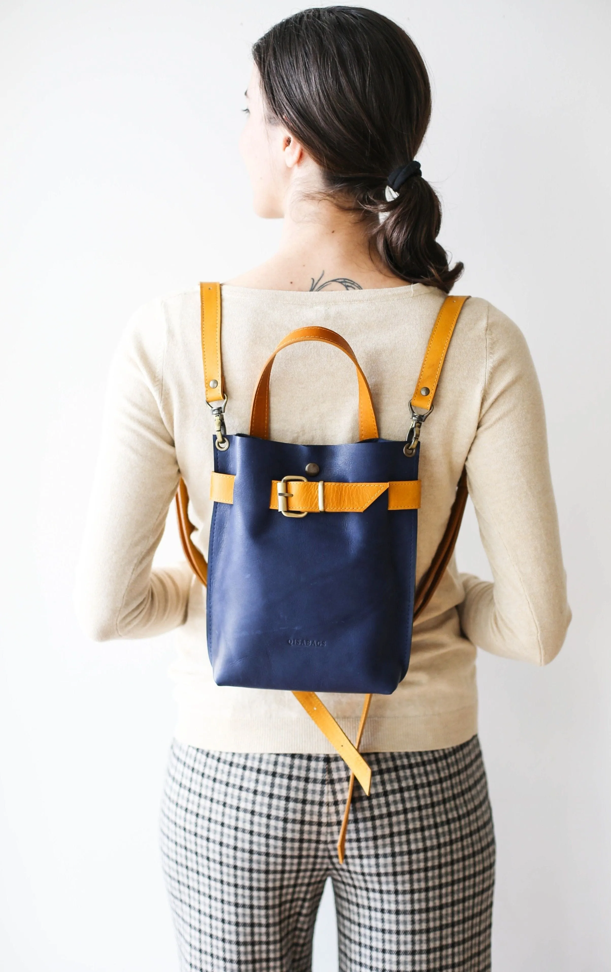 Blue Mini Leather Backpack (dual color)