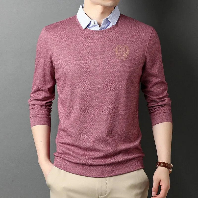 Brand Designer Slim Fit Fake Two Men Shirts Comfortable Long Sleeve Casual Korean Fashion Clothing