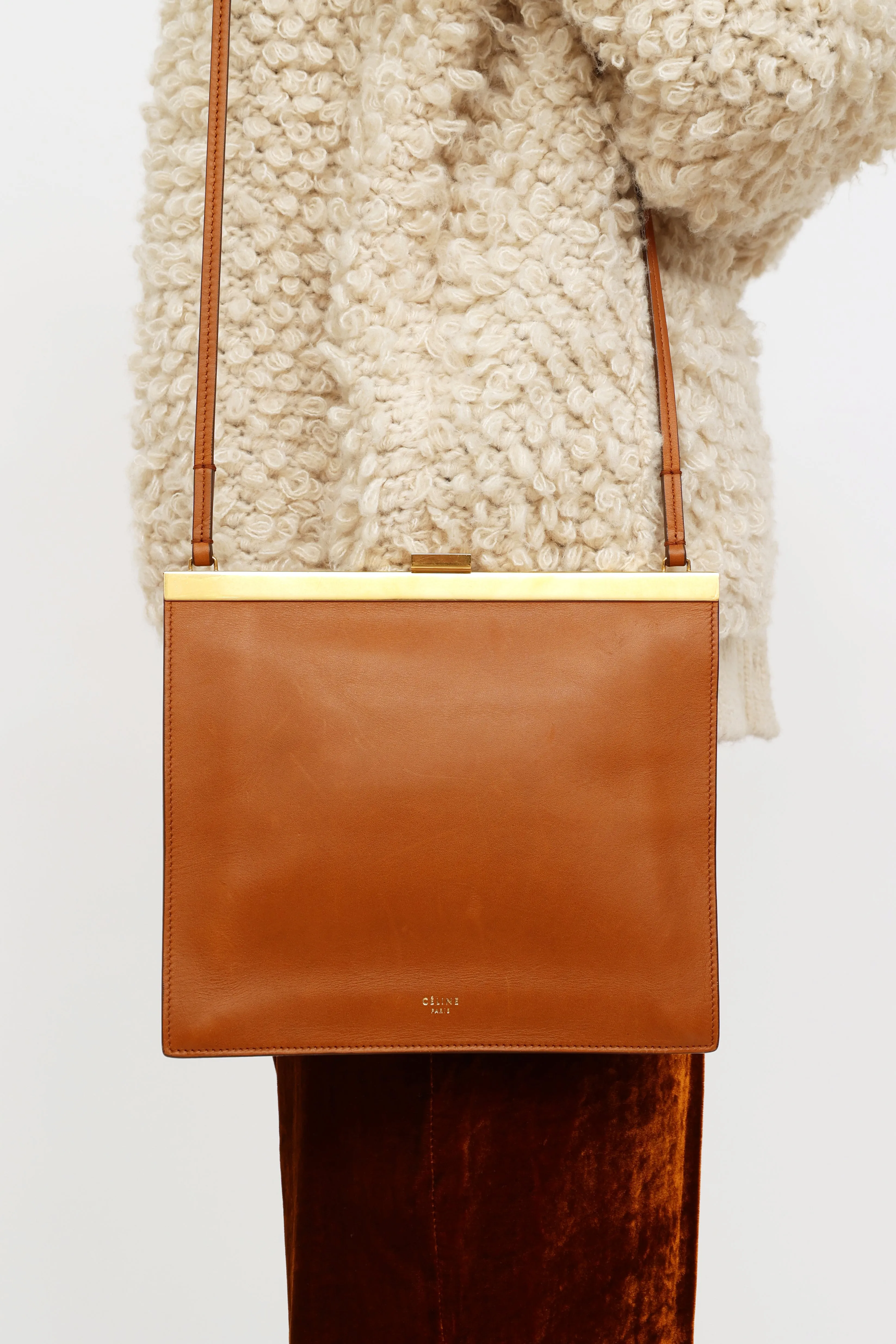 Brown Calfskin Leather Crossbody Bag