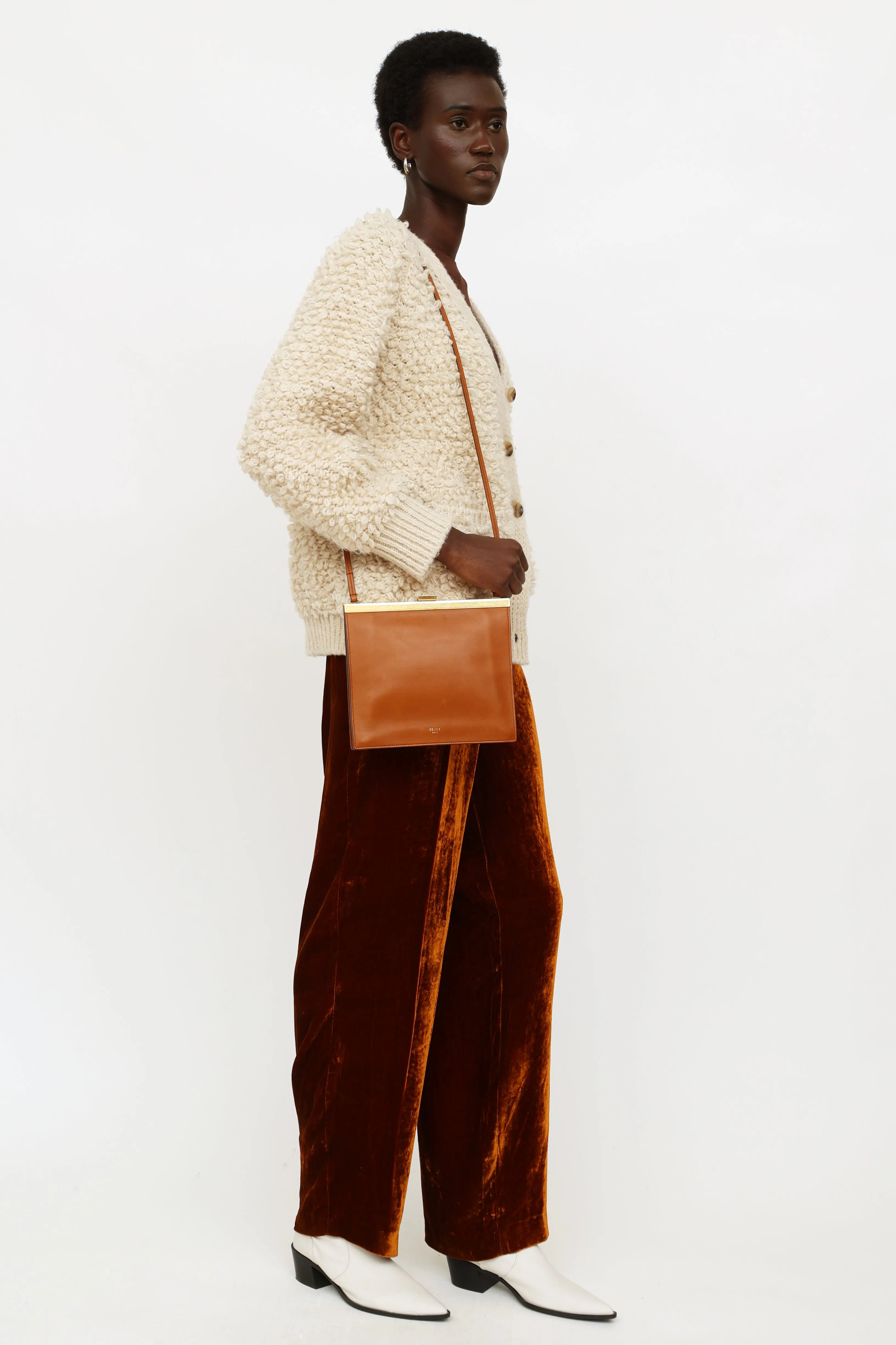 Brown Calfskin Leather Crossbody Bag