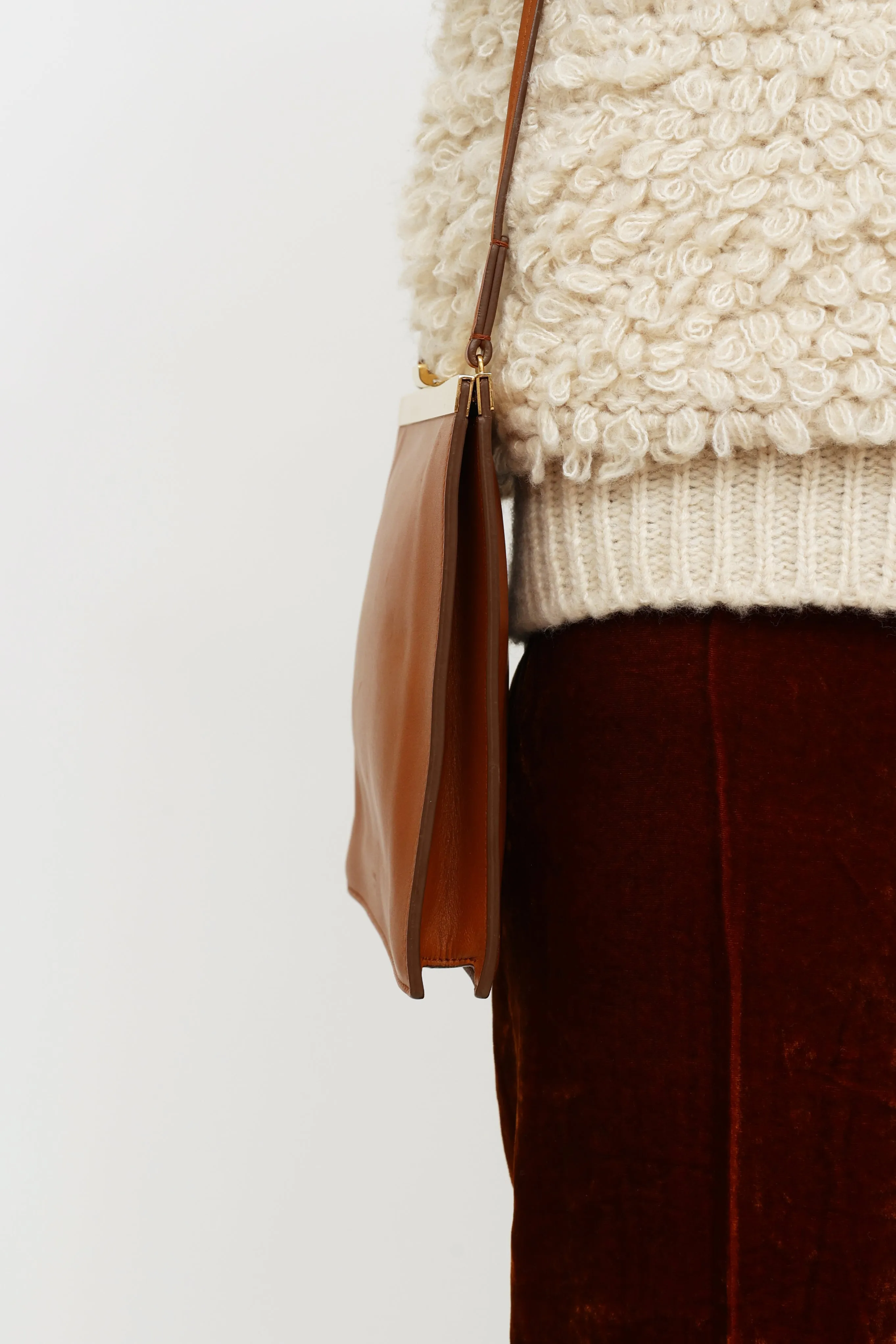 Brown Calfskin Leather Crossbody Bag