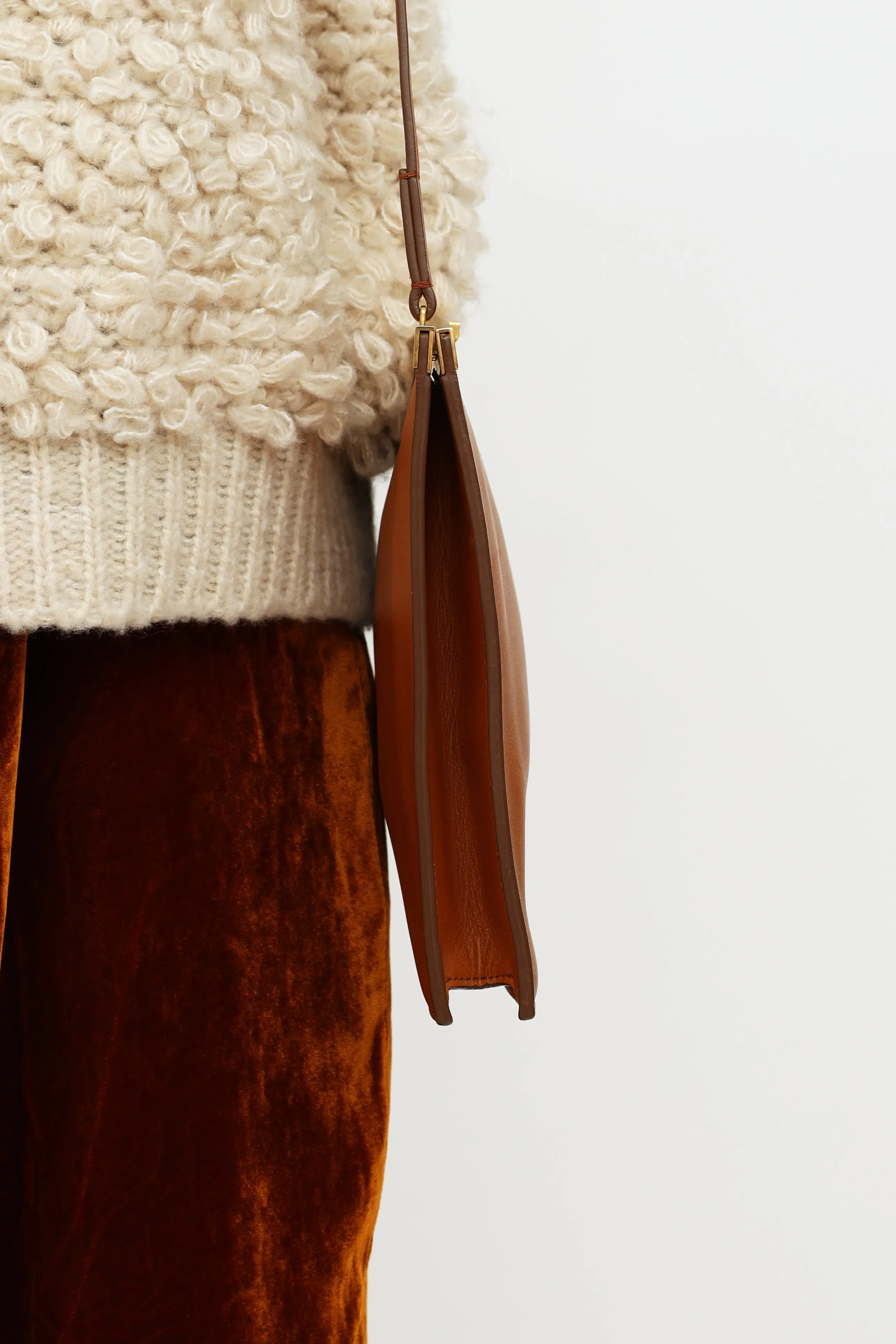 Brown Calfskin Leather Crossbody Bag