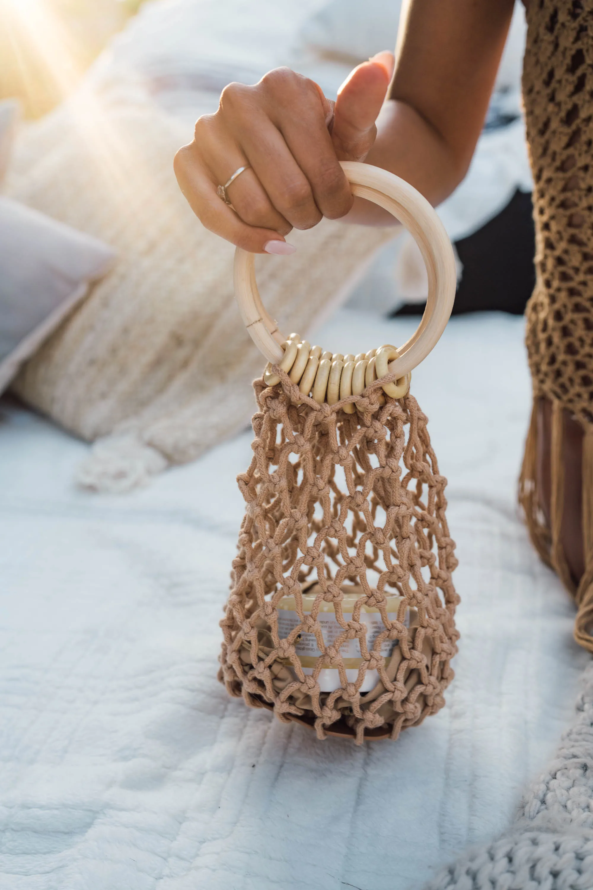 Brown Macrame Bucket Bag