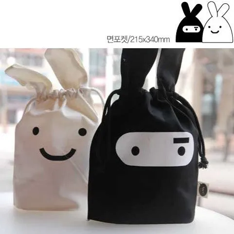 Bunny Ears Drawstring Bag - Black