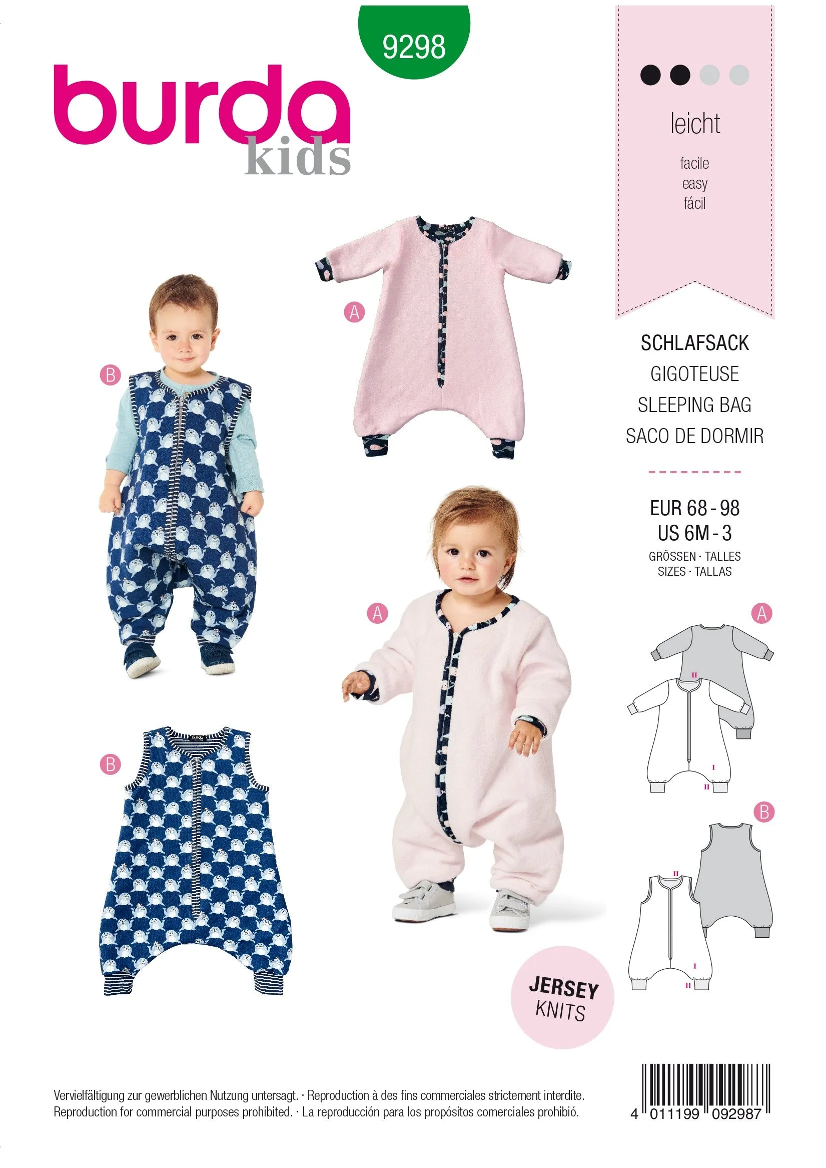 Burda Pattern 9298 Toddlers' Sleeping Bag with Legs – 
Overall Sleeping Bag