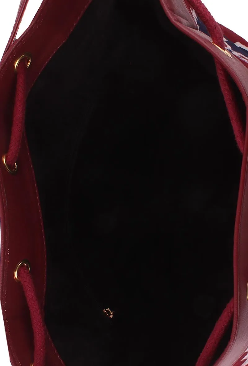 Burgundy Ajrakh Print Bucket Bag