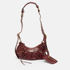 Burgundy Croc Embossed Leather XS Le Cagole Shoulder Bag