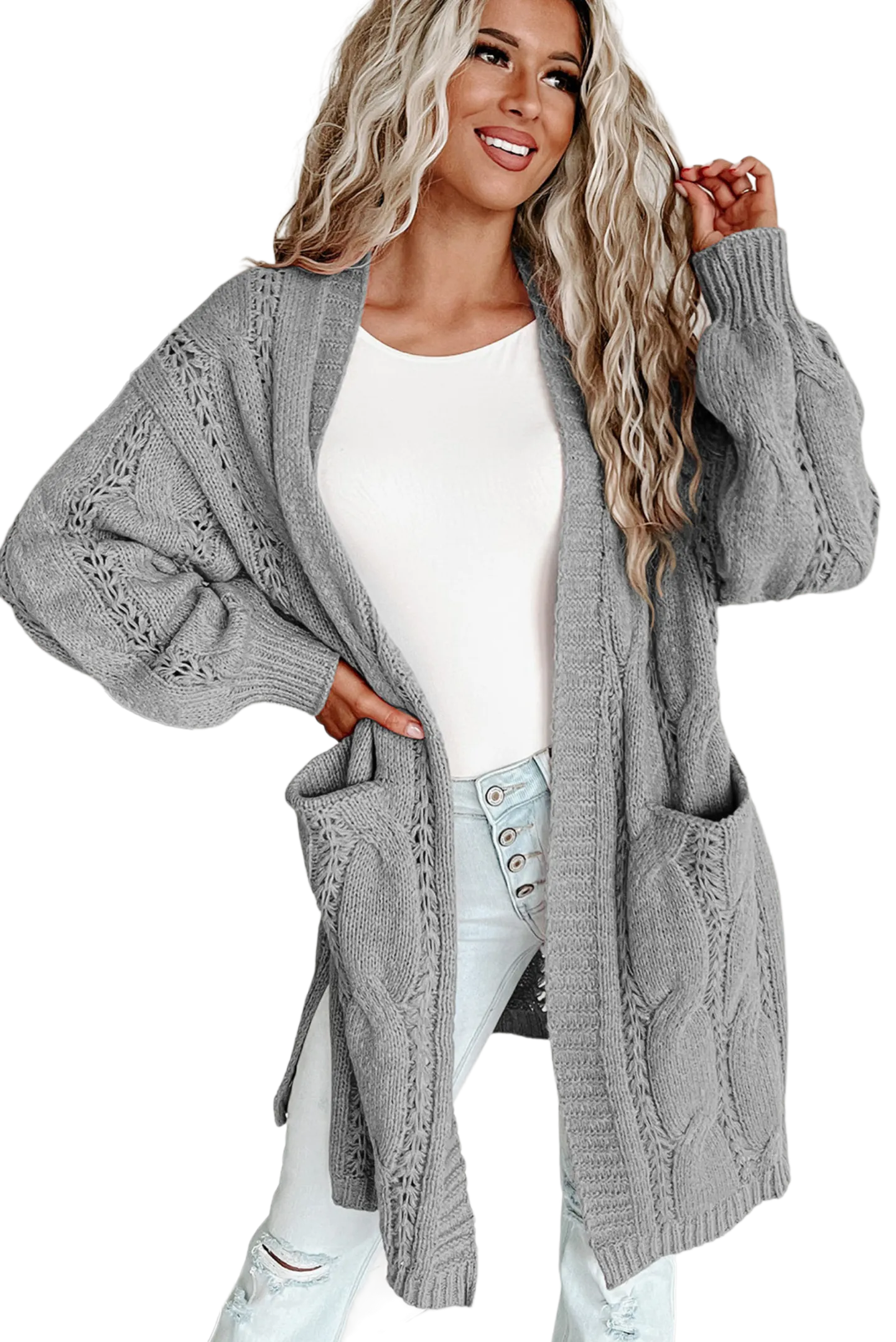 Cable-Knit Dropped Shoulder Cardigan