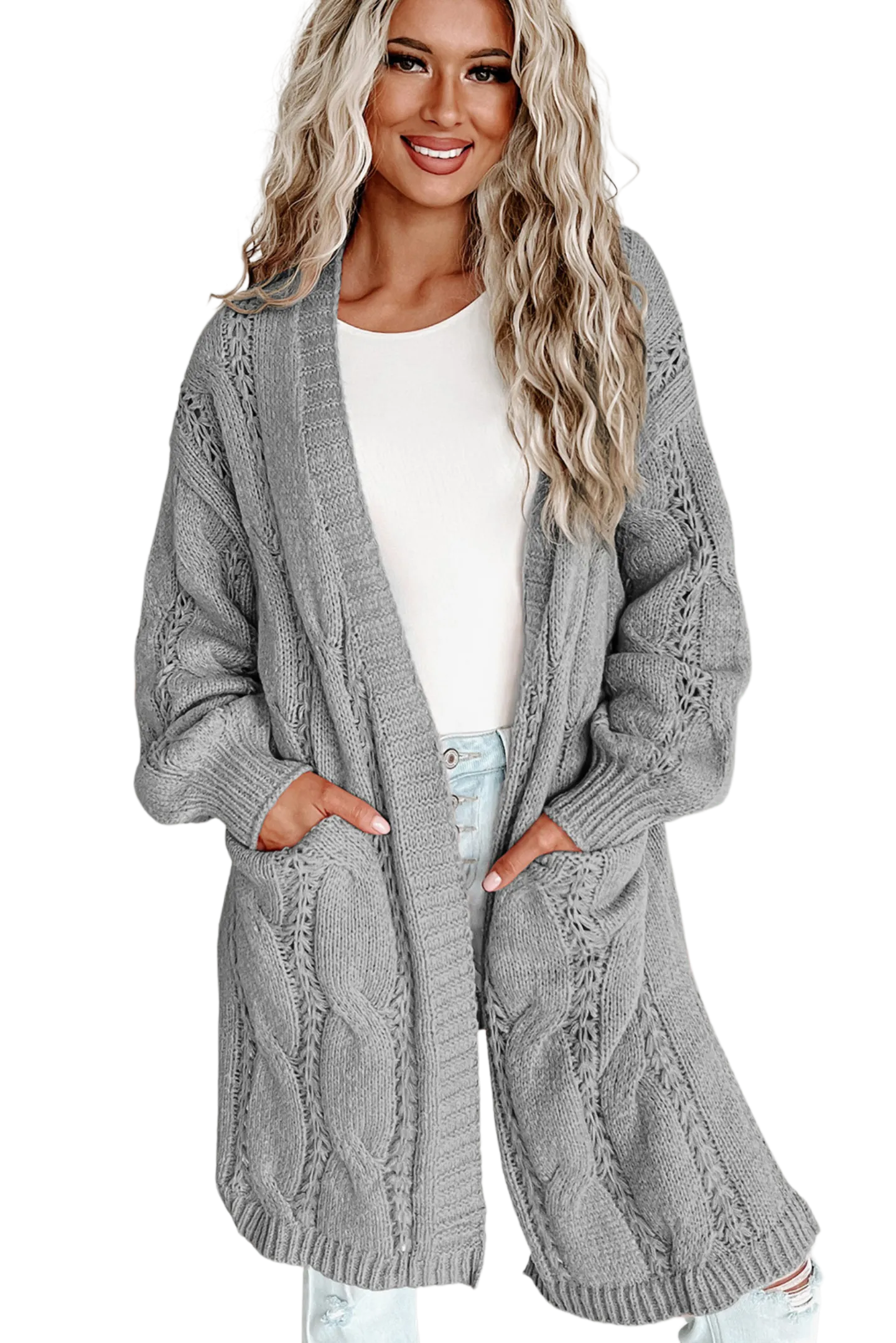 Cable-Knit Dropped Shoulder Cardigan