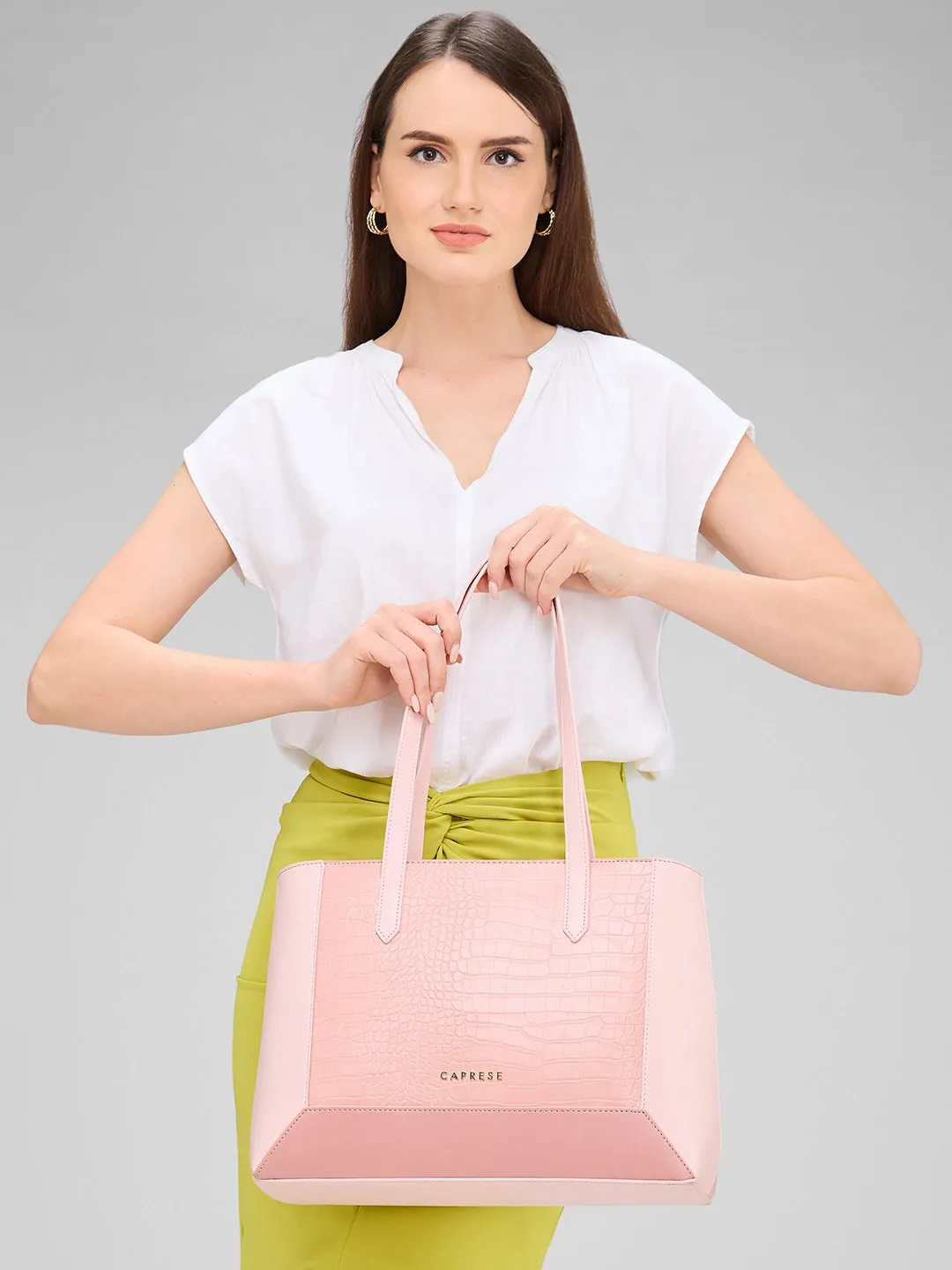 Caprese Rae Tote Medium Croco Womens Office Handbag Pink