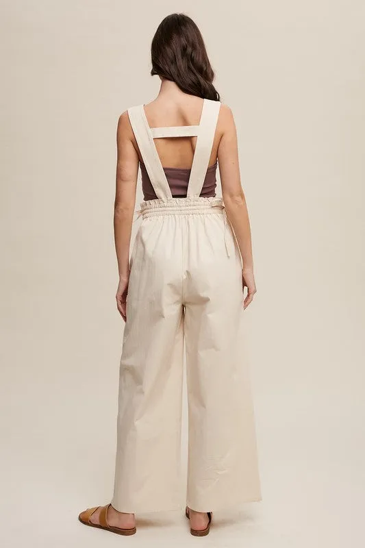 Champagne Scotch Suspender Style Wide Leg Jumpsuit