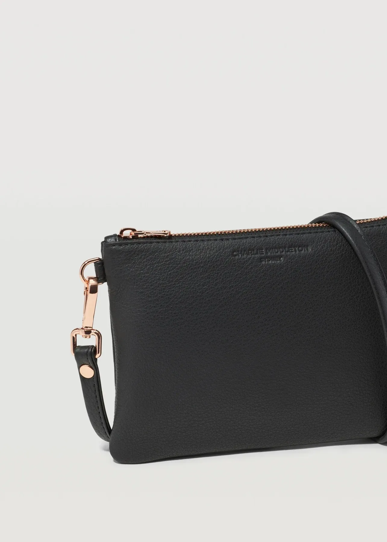 CHARLIE MIDDLETON - BLACK NAPPA ESSENTIALS CROSSBODY - ROSE GOLD