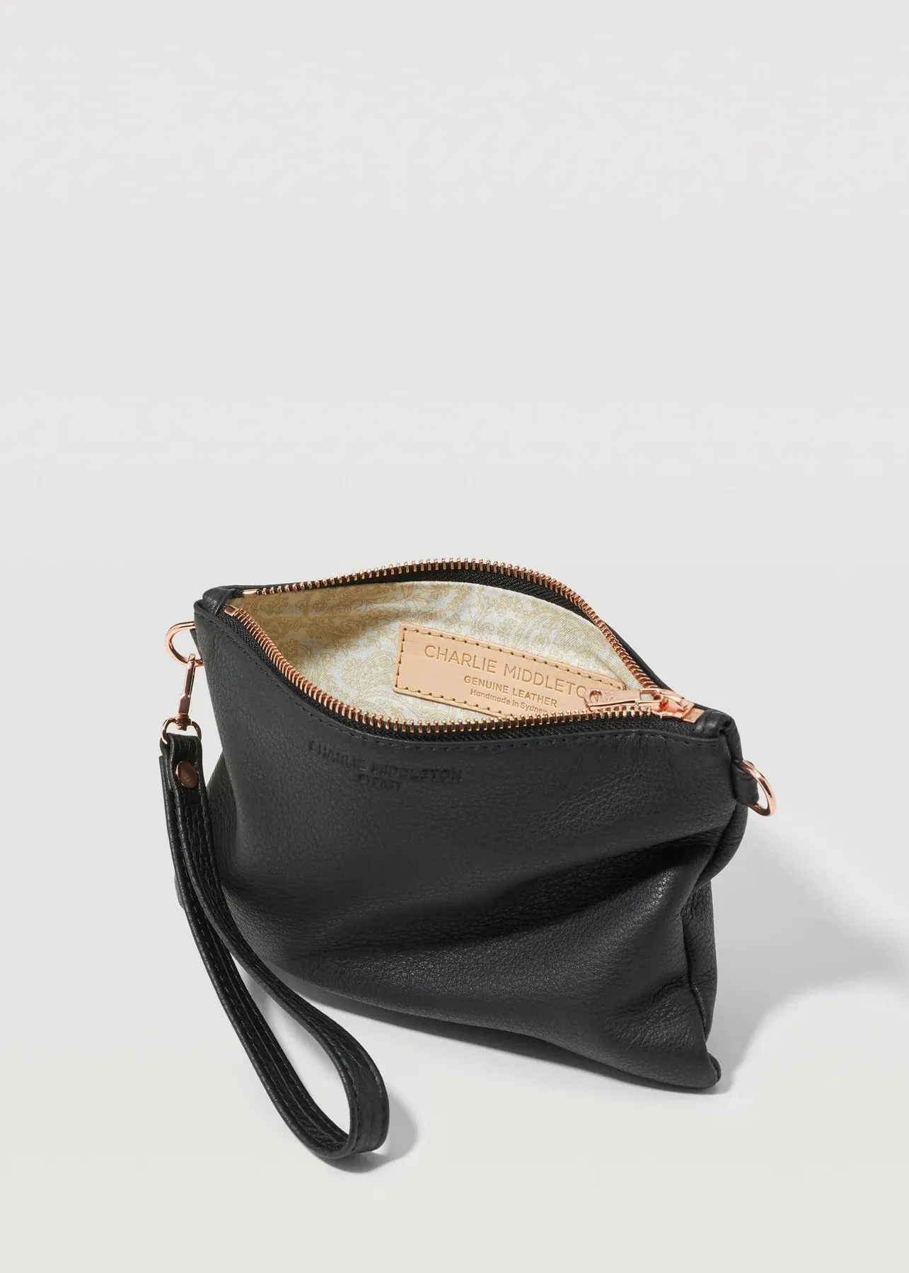 CHARLIE MIDDLETON - BLACK NAPPA ESSENTIALS CROSSBODY - ROSE GOLD