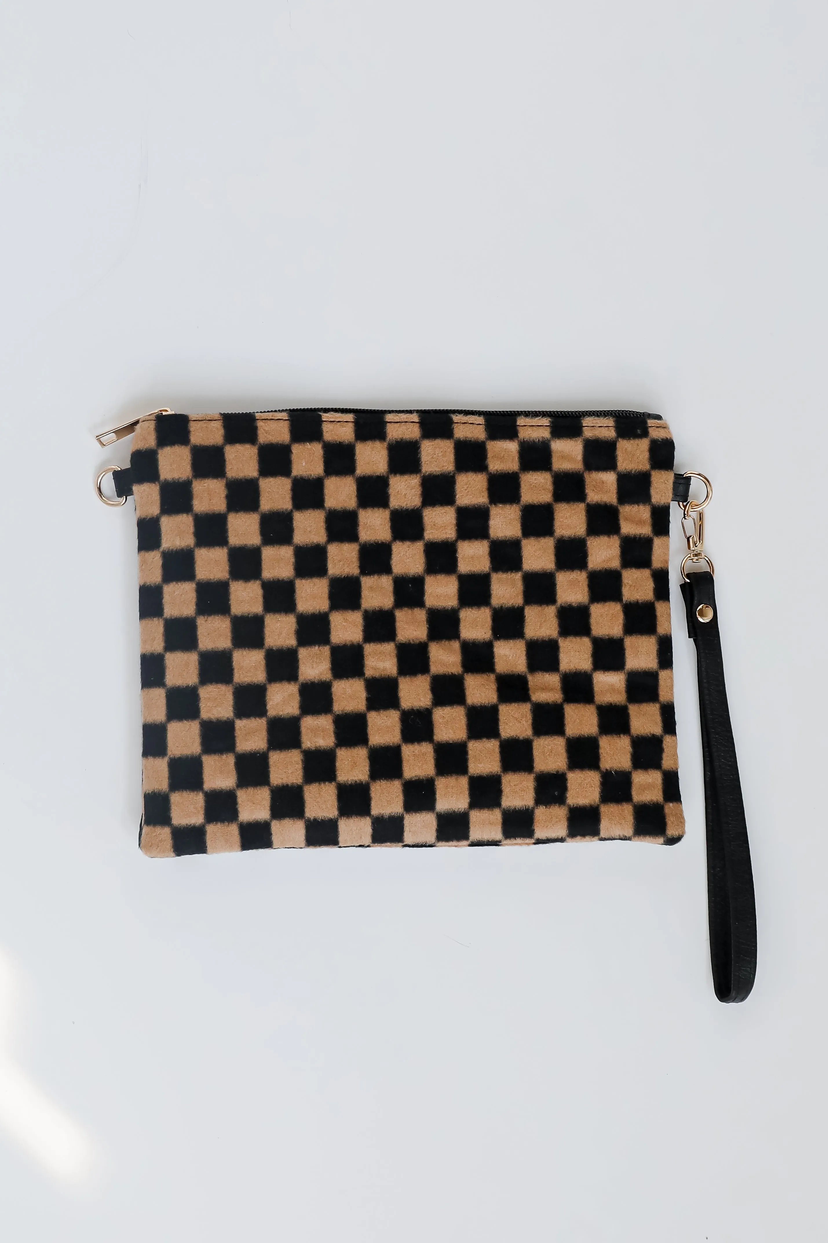 Composed Confidence Brown Checkered Crossbody Bag