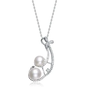 Cubic Zirconia Sterling Silver Rhodium Plated Genuine Freshwater Pearl Pendant