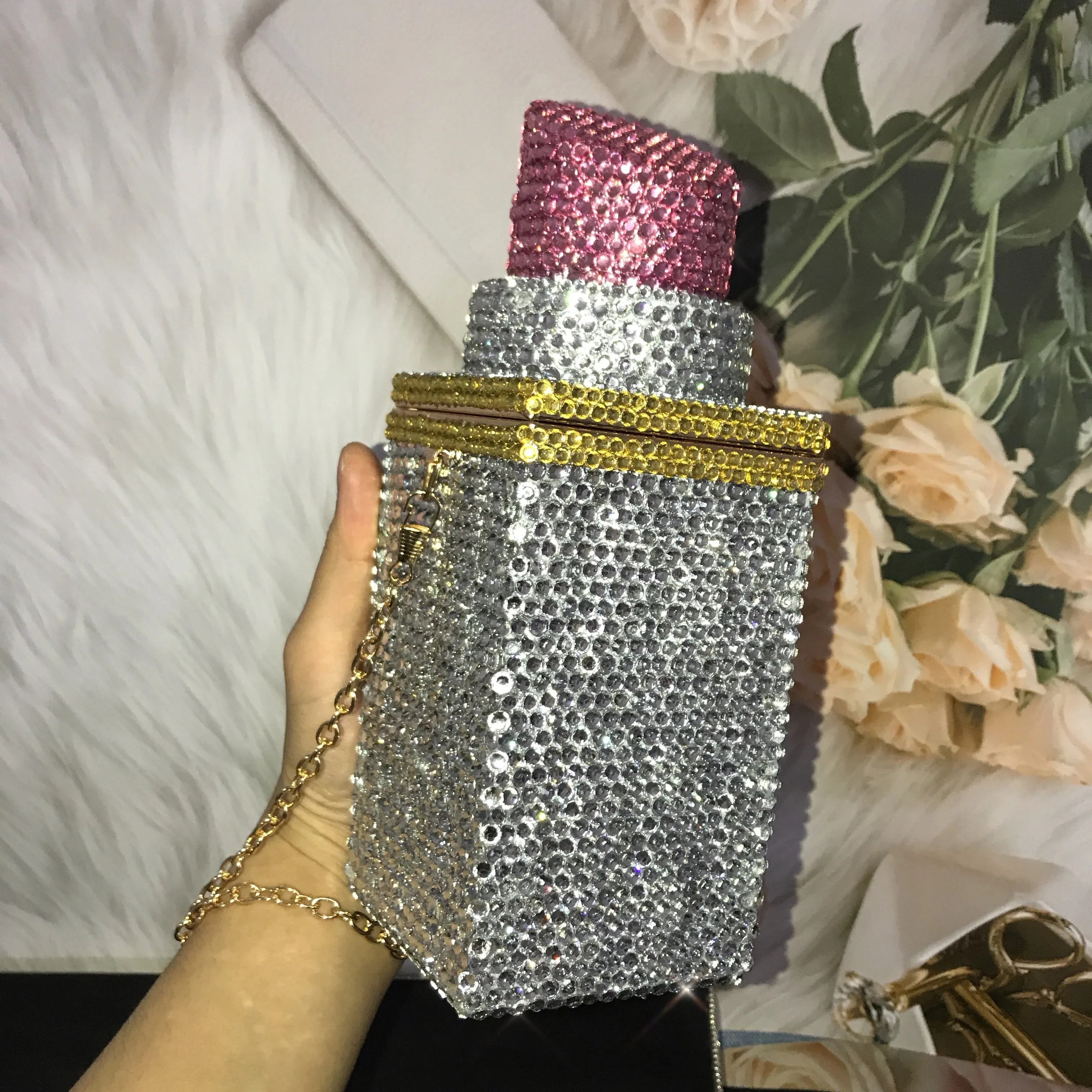 Custom Fashion Designer Rhinestone Lipstick Bag