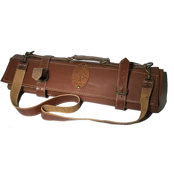 Custom Made Full Grain Leather Tool / Knife Roll with Carry Handle and Shoulder Strap - Rustic Tan