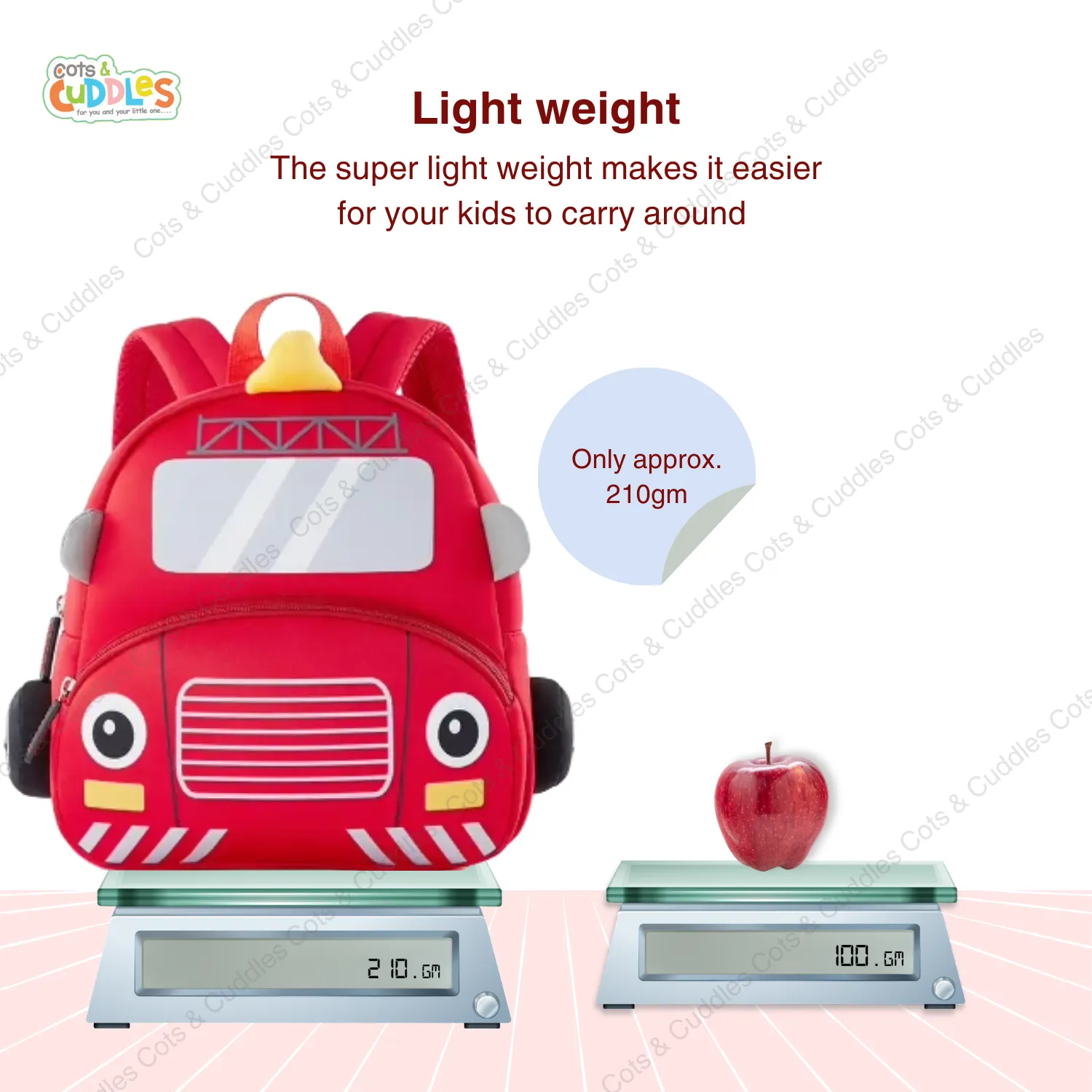 Cute Cartoon Fire Engine Soft Plush Backpack with Front Pocket for Kids (RED)