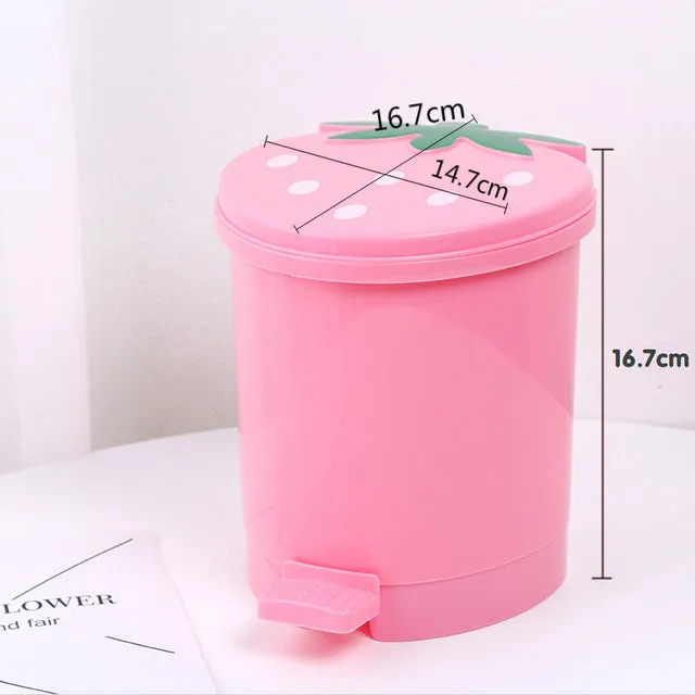 Cute Pink Red Strawberry Waste Bin